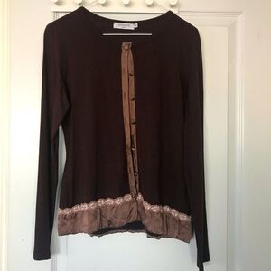 Entracte Paris Long sleeves Top Cardigan Women Brown Size 2 Button Down Front